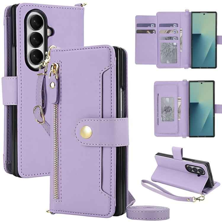 Seven Card Slots Zipper Wallet Leather Phone Case with Lanyard, For Samsung Galaxy Z Fold7 5G
