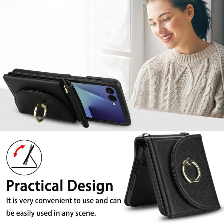 YM029 Fold Crossbody Ring Clasp RFID Wallet Phone Case, For Samsung Galaxy Z Flip7 5G