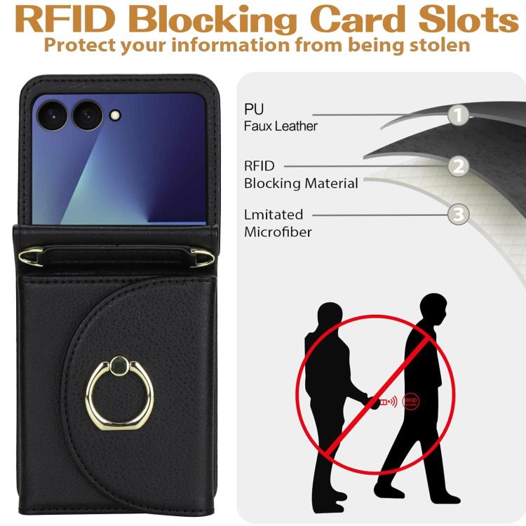 YM029 Fold Crossbody Ring Clasp RFID Wallet Phone Case, For Samsung Galaxy Z Flip7 5G
