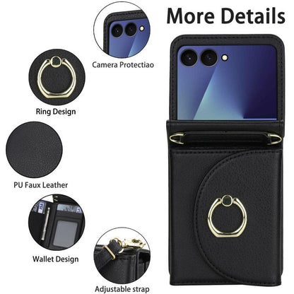 YM029 Fold Crossbody Ring Clasp RFID Wallet Phone Case, For Samsung Galaxy Z Flip7 5G