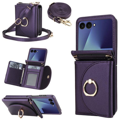 YM029 Fold Crossbody Ring Clasp RFID Wallet Phone Case, For Samsung Galaxy Z Flip7 5G