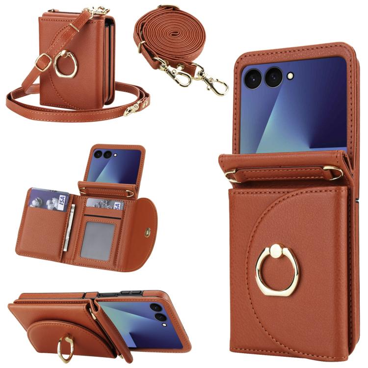 YM029 Fold Crossbody Ring Clasp RFID Wallet Phone Case, For Samsung Galaxy Z Flip7 5G