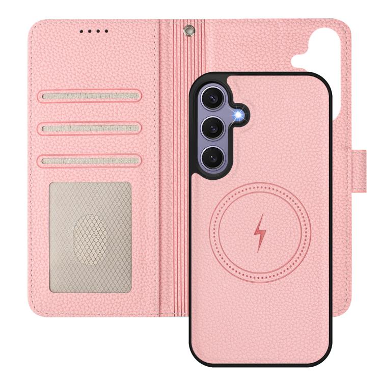 Detachable Litchi Texture Magnetic Side-Patch Vegan Leather Phone Case, For Samsung Galaxy S25 5G, For Samsung Galaxy S25+ 5G, For Samsung Galaxy S25 Ultra 5G, For Samsung Galaxy S24 FE 5G, For Samsung Galaxy S24 Ultra 5G, For Samsung Galaxy S24+ 5G   ...