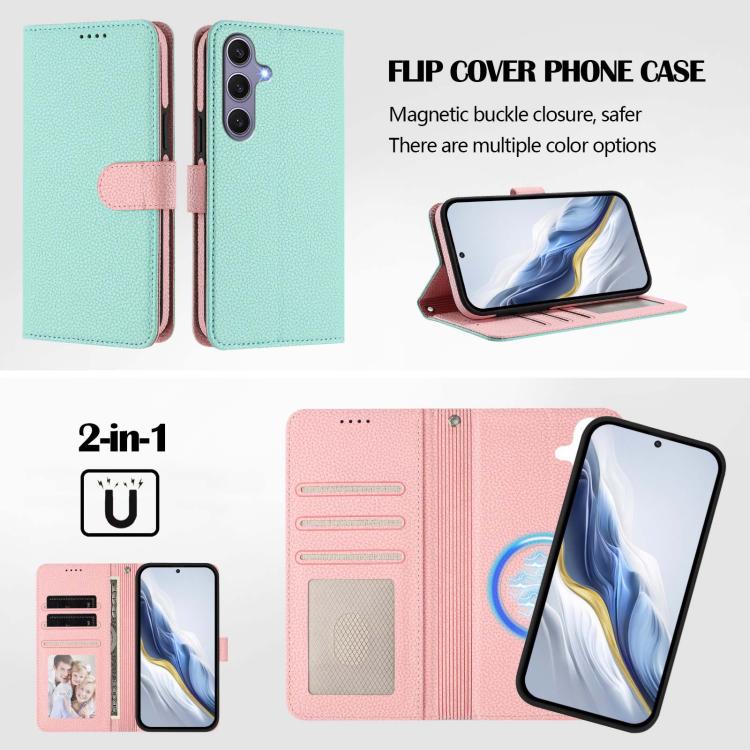 Detachable Litchi Texture Magnetic Side-Patch Vegan Leather Phone Case, For Samsung Galaxy S25 5G, For Samsung Galaxy S25+ 5G, For Samsung Galaxy S25 Ultra 5G, For Samsung Galaxy S24 FE 5G, For Samsung Galaxy S24 Ultra 5G, For Samsung Galaxy S24+ 5G   ...