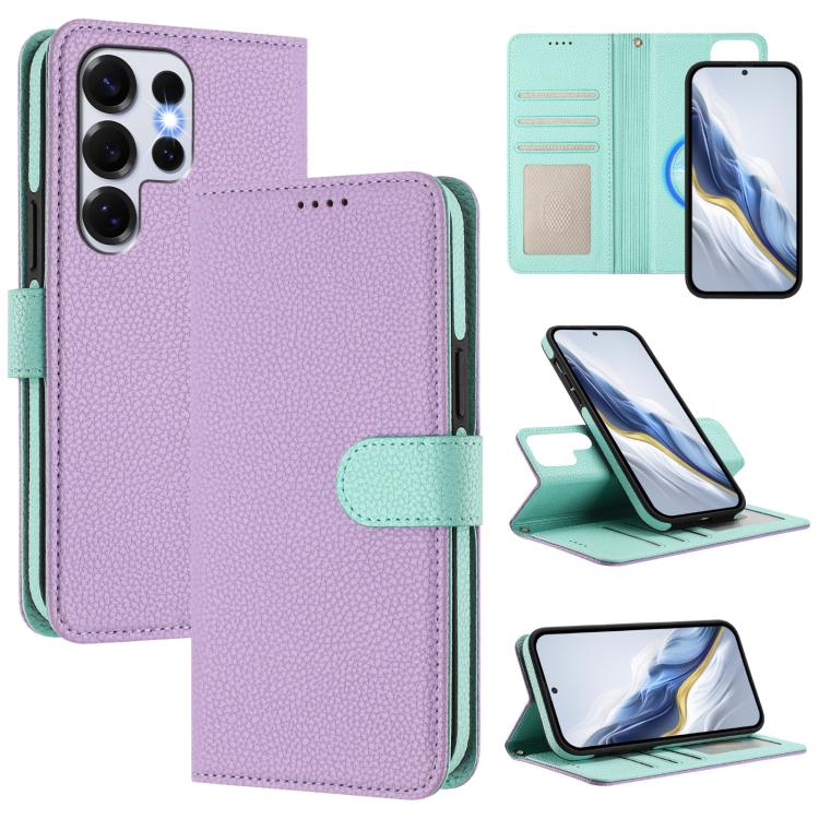 Detachable Litchi Texture Magnetic Side-Patch Vegan Leather Phone Case, For Samsung Galaxy S25 5G, For Samsung Galaxy S25+ 5G, For Samsung Galaxy S25 Ultra 5G, For Samsung Galaxy S24 FE 5G, For Samsung Galaxy S24 Ultra 5G, For Samsung Galaxy S24+ 5G   ...