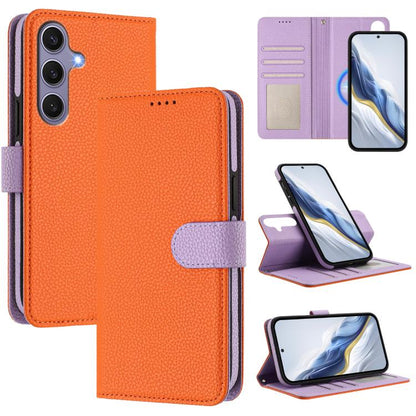 Detachable Litchi Texture Magnetic Side-Patch Vegan Leather Phone Case, For Samsung Galaxy S25 5G, For Samsung Galaxy S25+ 5G, For Samsung Galaxy S25 Ultra 5G, For Samsung Galaxy S24 FE 5G, For Samsung Galaxy S24 Ultra 5G, For Samsung Galaxy S24+ 5G   ...