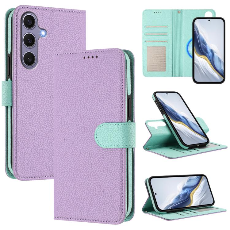 Detachable Litchi Texture Magnetic Side-Patch Vegan Leather Phone Case, For Samsung Galaxy S25 5G, For Samsung Galaxy S25+ 5G, For Samsung Galaxy S25 Ultra 5G, For Samsung Galaxy S24 FE 5G, For Samsung Galaxy S24 Ultra 5G, For Samsung Galaxy S24+ 5G   ...