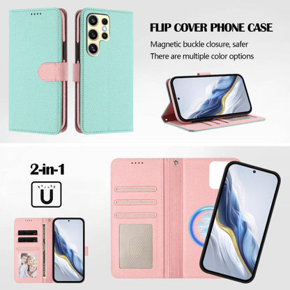 Detachable Litchi Texture Magnetic Side-Patch Vegan Leather Phone Case, For Samsung Galaxy S23 Ultra 5G, For Samsung Galaxy S23+ 5G, For Samsung Galaxy S23 5G, For Samsung Galaxy S22 Ultra 5G, For Samsung Galaxy S22+ 5G, For Samsung Galaxy S22 5G      ...