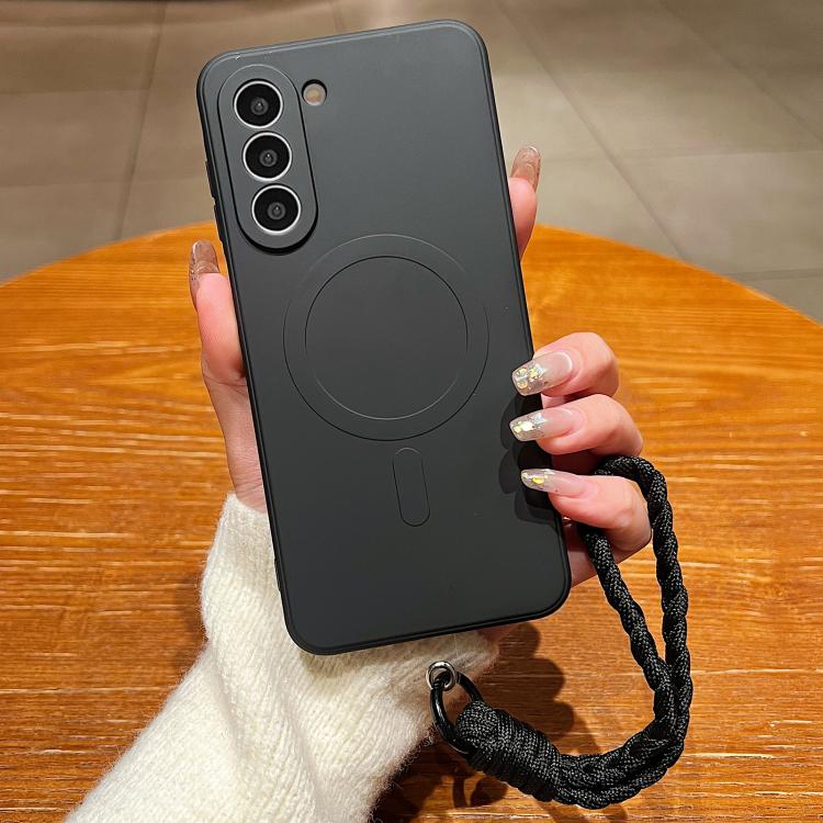 Solid Color Liquid Silicone Magnetic Phone Case with Lanyard, For Samsung Galaxy S21+ 5G, For Samsung Galaxy S21 Ultra 5G