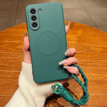 Solid Color Liquid Silicone Magnetic Phone Case with Lanyard, For Samsung Galaxy S21+ 5G, For Samsung Galaxy S21 Ultra 5G