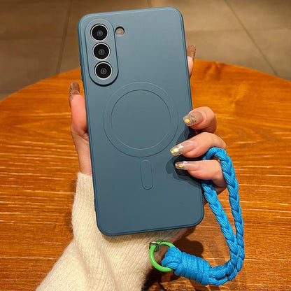 Solid Color Liquid Silicone Magnetic Phone Case with Lanyard, For Samsung Galaxy S21+ 5G, For Samsung Galaxy S21 Ultra 5G