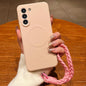 Solid Color Liquid Silicone Magnetic Phone Case with Lanyard, For Samsung Galaxy S21+ 5G, For Samsung Galaxy S21 Ultra 5G