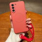 Solid Color Liquid Silicone Magnetic Phone Case with Lanyard, For Samsung Galaxy S21+ 5G, For Samsung Galaxy S21 Ultra 5G