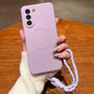 Solid Color Liquid Silicone Magnetic Phone Case with Lanyard, For Samsung Galaxy S21+ 5G, For Samsung Galaxy S21 Ultra 5G