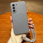 Solid Color Liquid Silicone Magnetic Phone Case with Lanyard, For Samsung Galaxy S21+ 5G, For Samsung Galaxy S21 Ultra 5G
