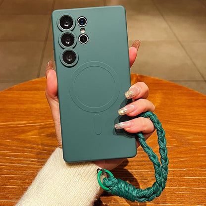 Solid Color Liquid Silicone Magnetic Phone Case with Lanyard, For Samsung Galaxy S21+ 5G, For Samsung Galaxy S21 Ultra 5G