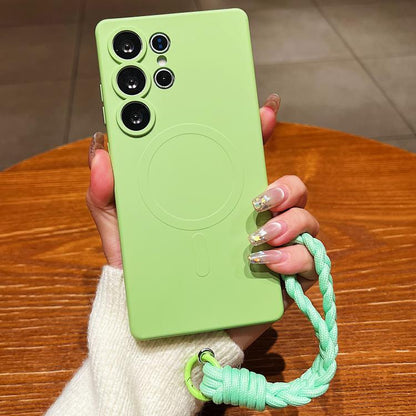 Solid Color Liquid Silicone Magnetic Phone Case with Lanyard, For Samsung Galaxy S21+ 5G, For Samsung Galaxy S21 Ultra 5G