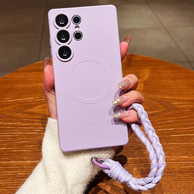 Solid Color Liquid Silicone Magnetic Phone Case with Lanyard, For Samsung Galaxy S21+ 5G, For Samsung Galaxy S21 Ultra 5G