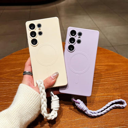 Solid Color Liquid Silicone Magnetic Phone Case with Lanyard, For Samsung Galaxy S21+ 5G, For Samsung Galaxy S21 Ultra 5G