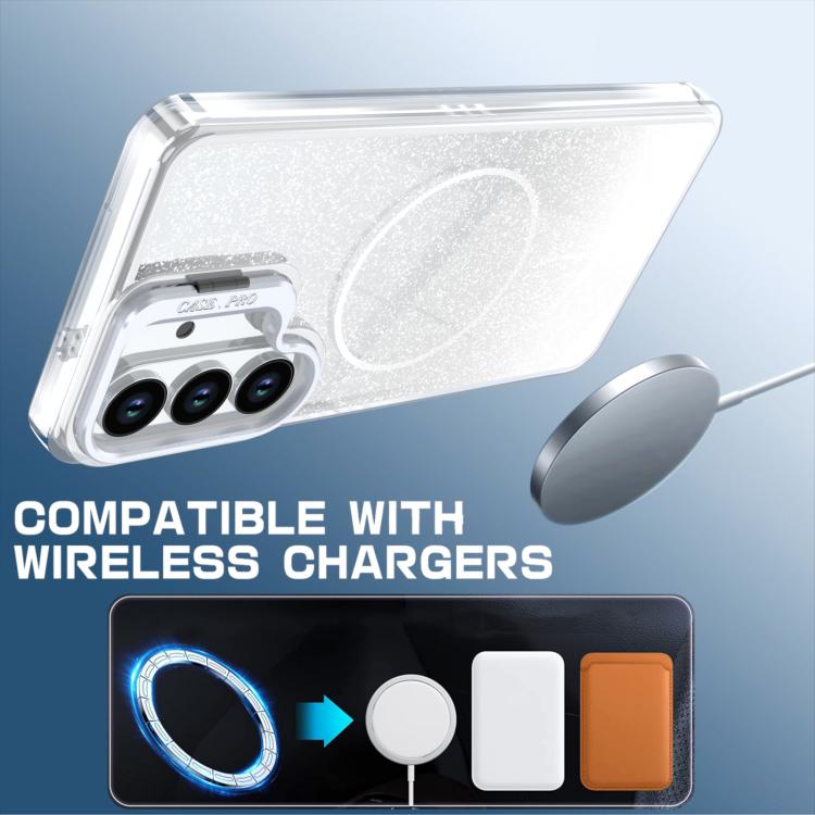 Glitter Gradient Magnetic Lens Frame Holder Phone Case, For Samsung Galaxy S26+ 5G, For Samsung Galaxy S26 Ultra 5G, For Samsung Galaxy S26 5G, For Samsung Galaxy S25 FE 5G, For Samsung Galaxy S25 Edge 5G, For Samsung Galaxy S25 / S24 5G               ...