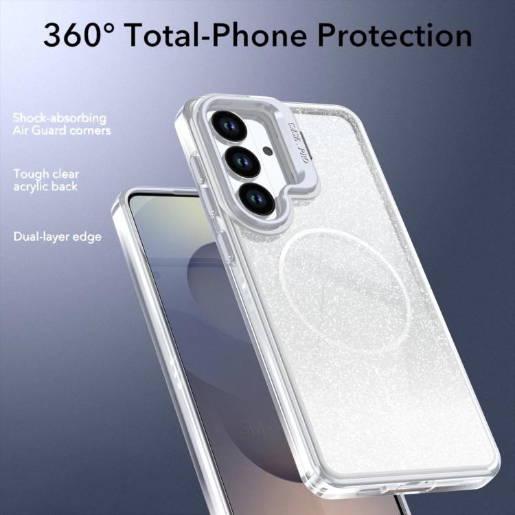 Glitter Gradient Magnetic Lens Frame Holder Phone Case, For Samsung Galaxy S26+ 5G, For Samsung Galaxy S26 Ultra 5G, For Samsung Galaxy S26 5G, For Samsung Galaxy S25 FE 5G, For Samsung Galaxy S25 Edge 5G, For Samsung Galaxy S25 / S24 5G               ...