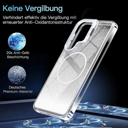 Glitter Gradient Magnetic Lens Frame Holder Phone Case, For Samsung Galaxy S26+ 5G, For Samsung Galaxy S26 Ultra 5G, For Samsung Galaxy S26 5G, For Samsung Galaxy S25 FE 5G, For Samsung Galaxy S25 Edge 5G, For Samsung Galaxy S25 / S24 5G               ...