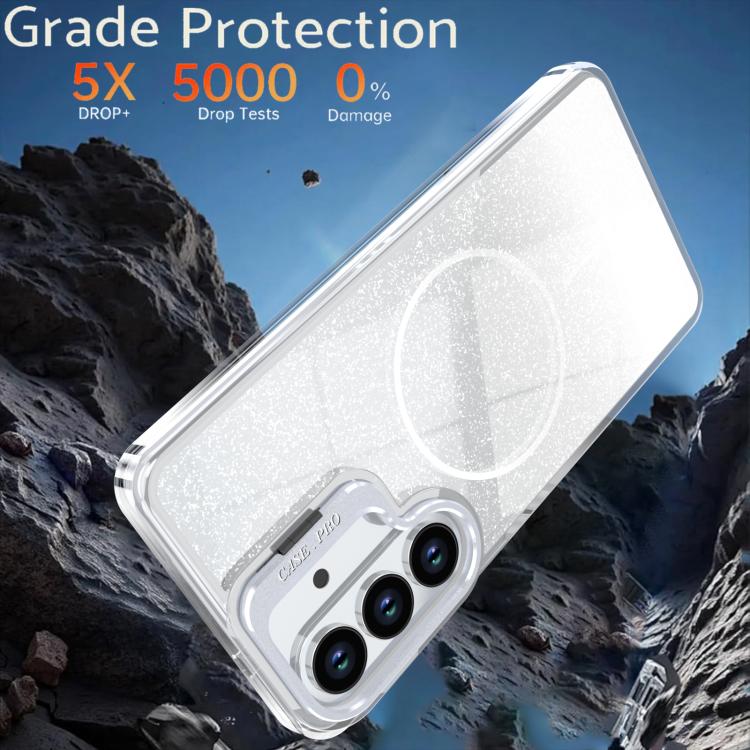 Glitter Gradient Magnetic Lens Frame Holder Phone Case, For Samsung Galaxy S26+ 5G, For Samsung Galaxy S26 Ultra 5G, For Samsung Galaxy S26 5G, For Samsung Galaxy S25 FE 5G, For Samsung Galaxy S25 Edge 5G, For Samsung Galaxy S25 / S24 5G               ...