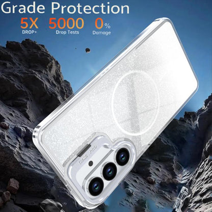 Glitter Gradient Magnetic Lens Frame Holder Phone Case, For Samsung Galaxy S26+ 5G, For Samsung Galaxy S26 Ultra 5G, For Samsung Galaxy S26 5G, For Samsung Galaxy S25 FE 5G, For Samsung Galaxy S25 Edge 5G, For Samsung Galaxy S25 / S24 5G               ...