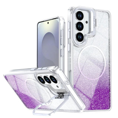 Glitter Gradient Magnetic Lens Frame Holder Phone Case, For Samsung Galaxy S26+ 5G, For Samsung Galaxy S26 Ultra 5G, For Samsung Galaxy S26 5G, For Samsung Galaxy S25 FE 5G, For Samsung Galaxy S25 Edge 5G, For Samsung Galaxy S25 / S24 5G               ...