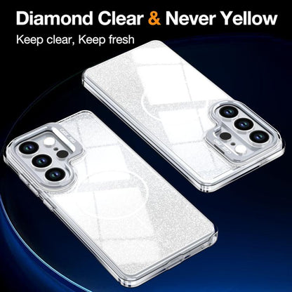 Glitter Gradient Magnetic Lens Frame Holder Phone Case, For Samsung Galaxy S24 Ultra 5G