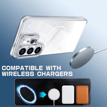 Glitter Gradient Magnetic Lens Frame Holder Phone Case, For Samsung Galaxy S24 Ultra 5G