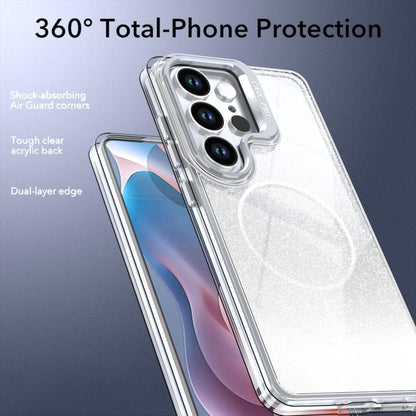 Glitter Gradient Magnetic Lens Frame Holder Phone Case, For Samsung Galaxy S24 Ultra 5G
