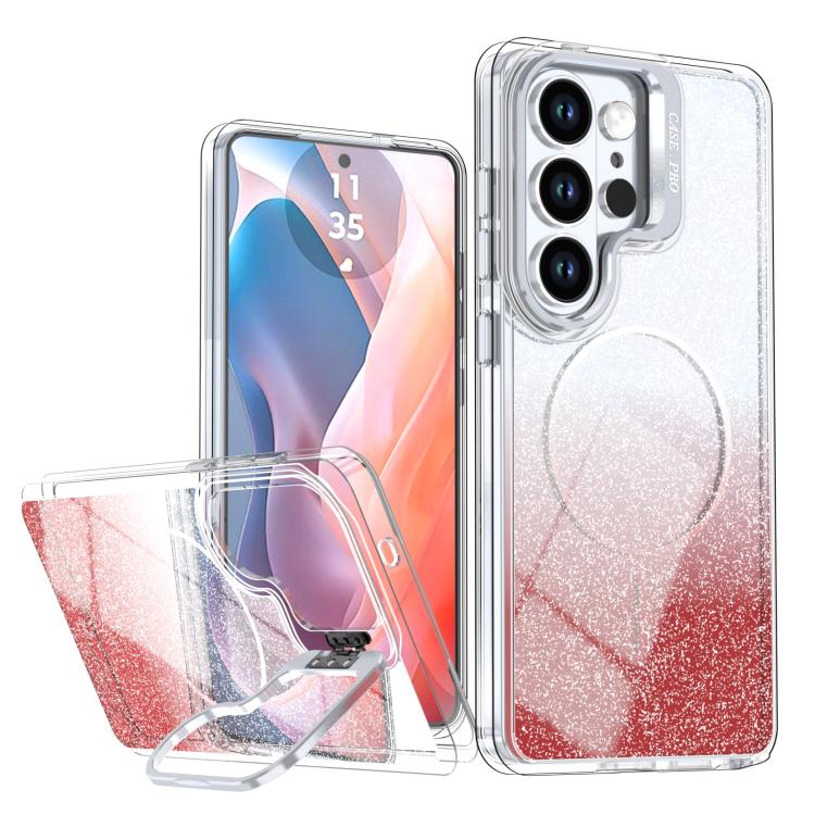 Glitter Gradient Magnetic Lens Frame Holder Phone Case, For Samsung Galaxy S24 Ultra 5G