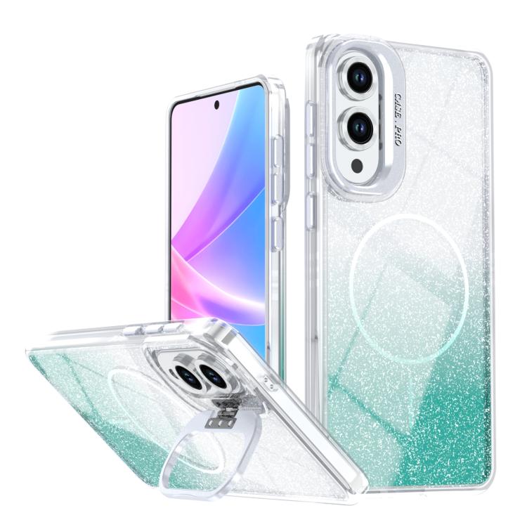 Glitter Gradient Magnetic Lens Frame Holder Phone Case, For Samsung Galaxy S26+ 5G, For Samsung Galaxy S26 Ultra 5G, For Samsung Galaxy S26 5G, For Samsung Galaxy S25 FE 5G, For Samsung Galaxy S25 Edge 5G, For Samsung Galaxy S25 / S24 5G               ...
