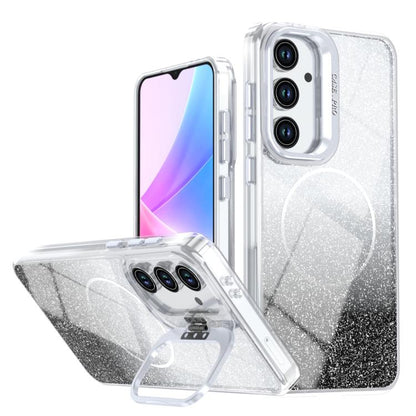 Glitter Gradient Magnetic Lens Frame Holder Phone Case, For Samsung Galaxy S26+ 5G, For Samsung Galaxy S26 Ultra 5G, For Samsung Galaxy S26 5G, For Samsung Galaxy S25 FE 5G, For Samsung Galaxy S25 Edge 5G, For Samsung Galaxy S25 / S24 5G               ...
