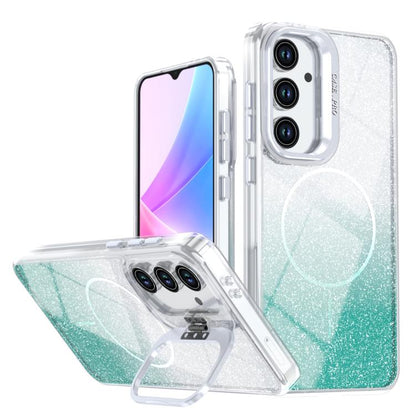 Glitter Gradient Magnetic Lens Frame Holder Phone Case, For Samsung Galaxy S26+ 5G, For Samsung Galaxy S26 Ultra 5G, For Samsung Galaxy S26 5G, For Samsung Galaxy S25 FE 5G, For Samsung Galaxy S25 Edge 5G, For Samsung Galaxy S25 / S24 5G               ...
