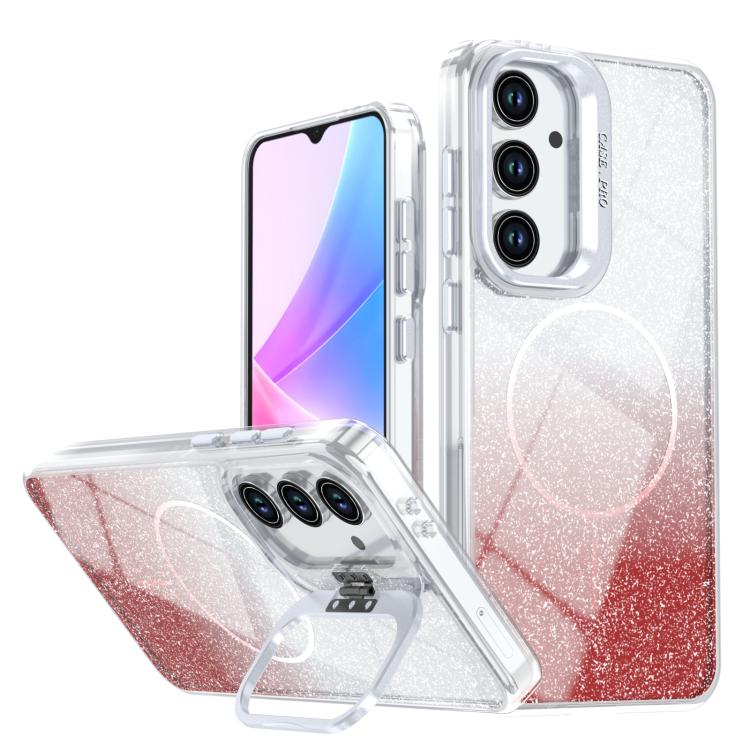 Glitter Gradient Magnetic Lens Frame Holder Phone Case, For Samsung Galaxy S26+ 5G, For Samsung Galaxy S26 Ultra 5G, For Samsung Galaxy S26 5G, For Samsung Galaxy S25 FE 5G, For Samsung Galaxy S25 Edge 5G, For Samsung Galaxy S25 / S24 5G               ...
