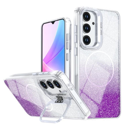 Glitter Gradient Magnetic Lens Frame Holder Phone Case, For Samsung Galaxy S26+ 5G, For Samsung Galaxy S26 Ultra 5G, For Samsung Galaxy S26 5G, For Samsung Galaxy S25 FE 5G, For Samsung Galaxy S25 Edge 5G, For Samsung Galaxy S25 / S24 5G               ...
