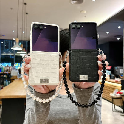 Nameplate Style Crocodile Pattern DIY Side Buckle Phone Case with Strap, For Galaxy Z Flip8 5G, For Samsung Galaxy Z Flip7 5G