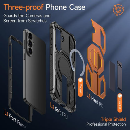 Hidden Metal Holder Magnetic Shockproof Phone Case, For Samsung Galaxy S26+ 5G, For Samsung Galaxy S26 Ultra 5G, For Samsung Galaxy S26 5G, For Samsung Galaxy S25 FE 5G, For Samsung Galaxy S25 5G / S24 5G, For Samsung Galaxy S25+ 5G / S24+ 5G          ...