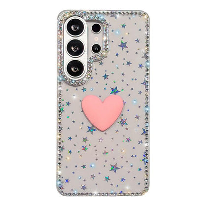 Flash Rhinestone Double-sided IMD Love Heart Phone Case, For Samsung Galaxy S26+ 5G, For Samsung Galaxy S26 Ultra 5G, For Samsung Galaxy S26 5G, For Samsung Galaxy S25 FE 5G, For Samsung Galaxy S25 5G