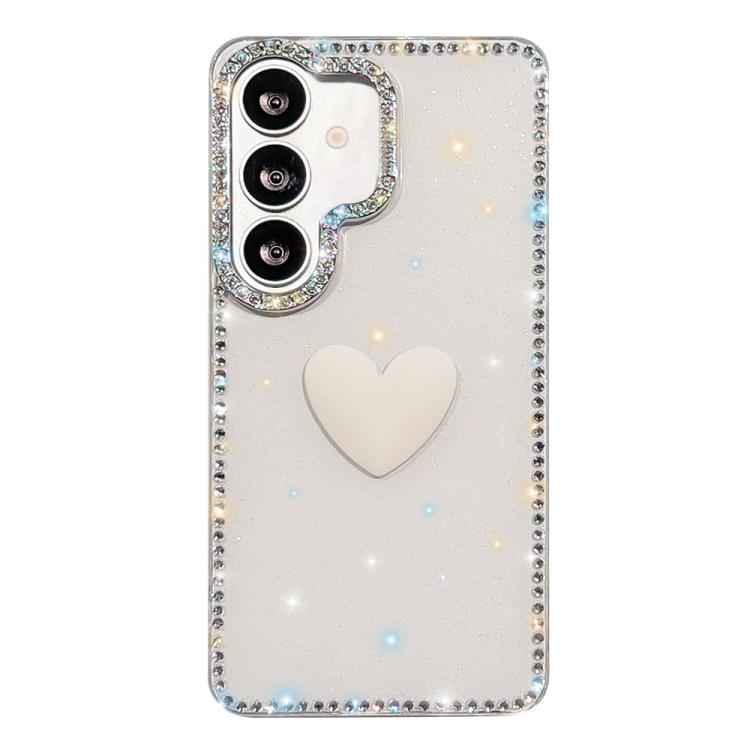 Flash Rhinestone Double-sided IMD Love Heart Phone Case, For Samsung Galaxy S26+ 5G, For Samsung Galaxy S26 Ultra 5G, For Samsung Galaxy S26 5G, For Samsung Galaxy S25 FE 5G, For Samsung Galaxy S25 5G
