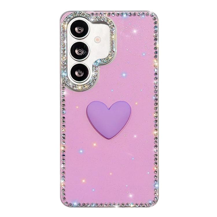 Flash Rhinestone Double-sided IMD Love Heart Phone Case, For Samsung Galaxy S26+ 5G, For Samsung Galaxy S26 Ultra 5G, For Samsung Galaxy S26 5G, For Samsung Galaxy S25 FE 5G, For Samsung Galaxy S25 5G