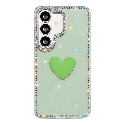Flash Rhinestone Double-sided IMD Love Heart Phone Case, For Samsung Galaxy S26+ 5G, For Samsung Galaxy S26 Ultra 5G, For Samsung Galaxy S26 5G, For Samsung Galaxy S25 FE 5G, For Samsung Galaxy S25 5G