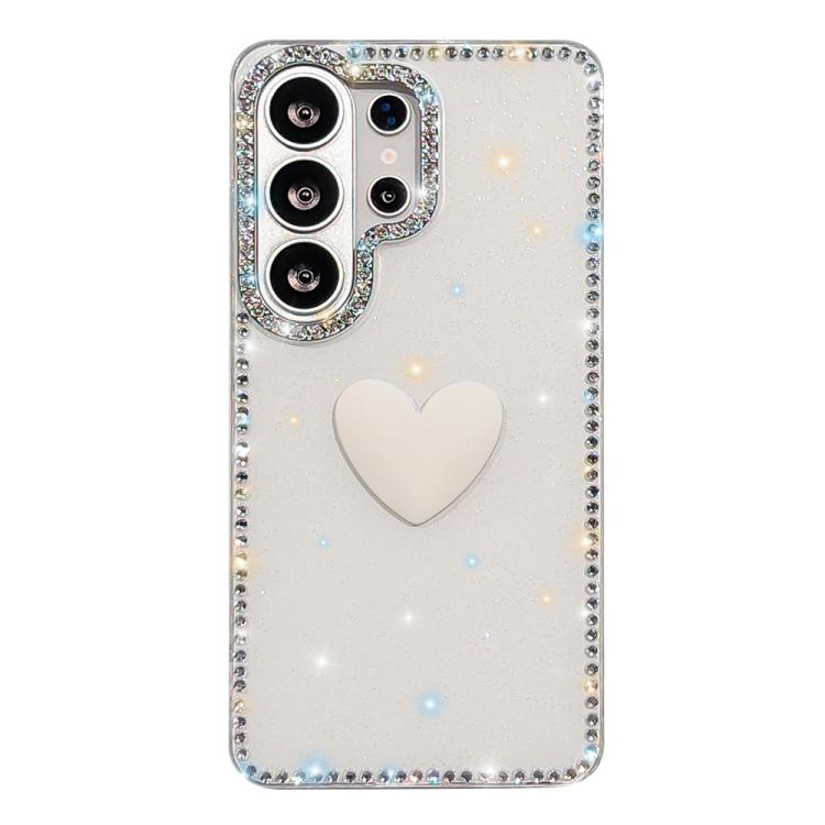Flash Rhinestone Double-sided IMD Love Heart Phone Case, For Samsung Galaxy S25+ 5G, For Samsung Galaxy S25 Ultra 5G, For Samsung Galaxy S24 FE 5G, For Samsung Galaxy S24 Ultra 5G, For Samsung Galaxy S24+ 5G