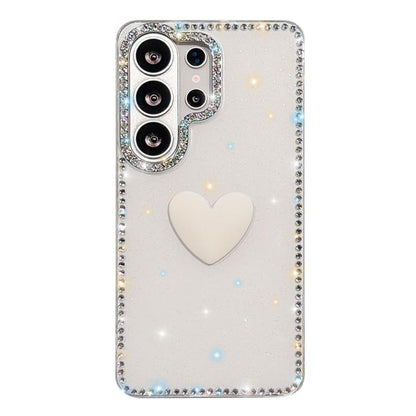 Flash Rhinestone Double-sided IMD Love Heart Phone Case, For Samsung Galaxy S25+ 5G, For Samsung Galaxy S25 Ultra 5G, For Samsung Galaxy S24 FE 5G, For Samsung Galaxy S24 Ultra 5G, For Samsung Galaxy S24+ 5G