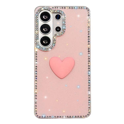 Flash Rhinestone Double-sided IMD Love Heart Phone Case, For Samsung Galaxy S24 5G, For Samsung Galaxy S23 Ultra 5G