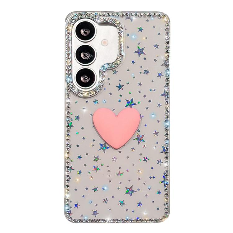 Flash Rhinestone Double-sided IMD Love Heart Phone Case, For Samsung Galaxy S26+ 5G, For Samsung Galaxy S26 Ultra 5G, For Samsung Galaxy S26 5G, For Samsung Galaxy S25 FE 5G, For Samsung Galaxy S25 5G