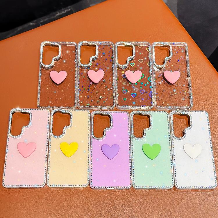 Flash Rhinestone Double-sided IMD Love Heart Phone Case, For Samsung Galaxy S24 5G, For Samsung Galaxy S23 Ultra 5G