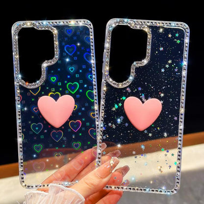 Flash Rhinestone Double-sided IMD Love Heart Phone Case, For Samsung Galaxy S24 5G, For Samsung Galaxy S23 Ultra 5G